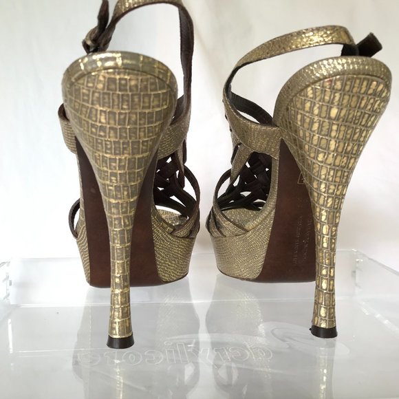 ALLIGATOR PRINT EMBOSSED VERA WANG BURNISHED GOLD SZ 7.5 GOLD - Picture 2 of 11